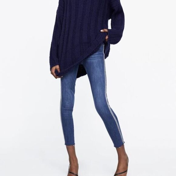 Zara BEJEWELED STRIPE JEANS Z1975 size 4 - Picture 1 of 15